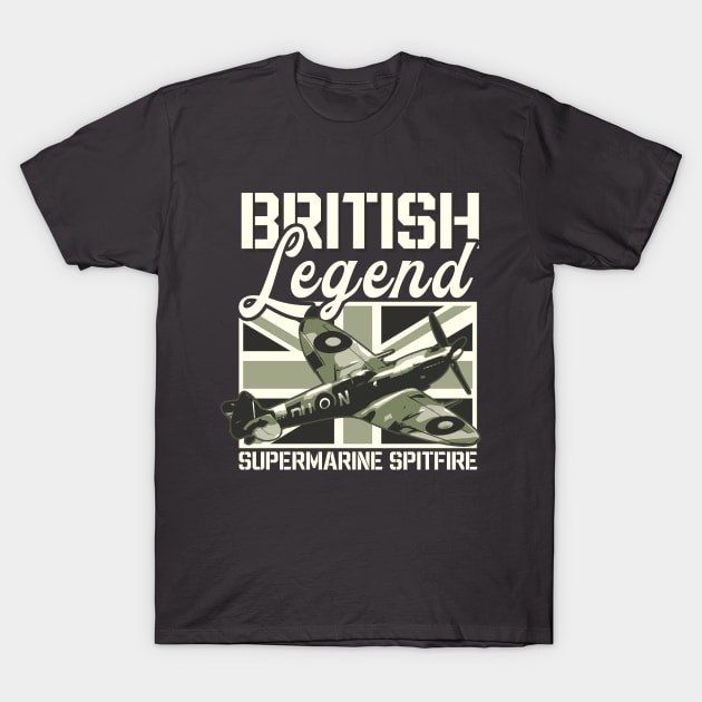 Supermarine Spitfire Fighter Aircraft RAF British Legend Retro Plane T-Shirt by BeesTeez